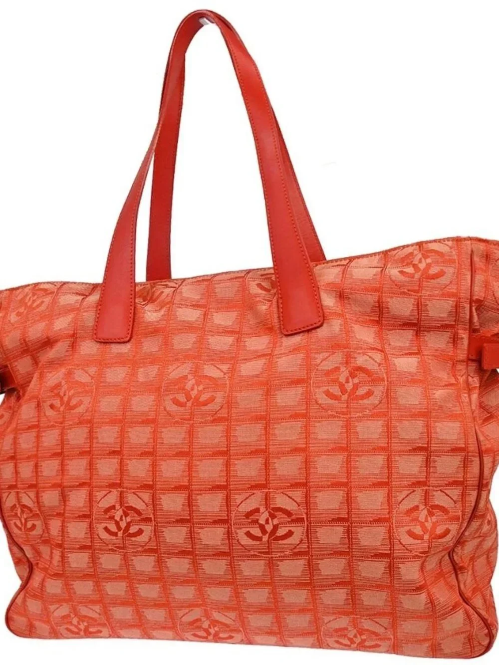 Chanel Red Jacquard Nylon Travel Line Tote Handbag 188853